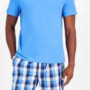 Club Room Sky Blue Shirt and Plaid Shorts Pajama Set